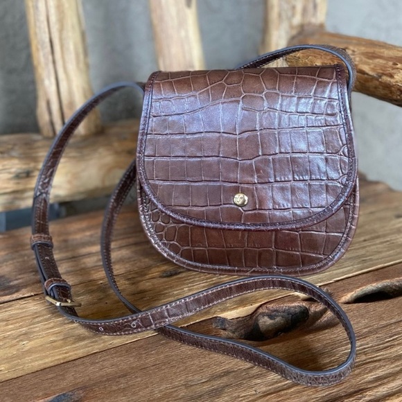 - Handbags - Leather Croc Textured Crossbody Bag by Emma + Sophia